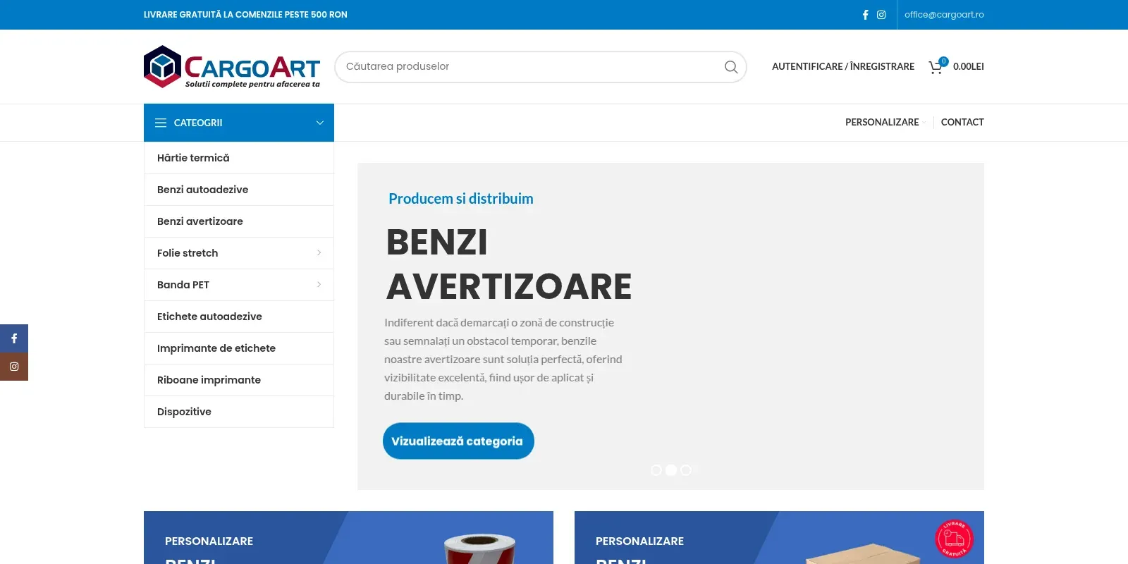 Cargoart — packaging supplies webshop with custom-printed tapes — homepage