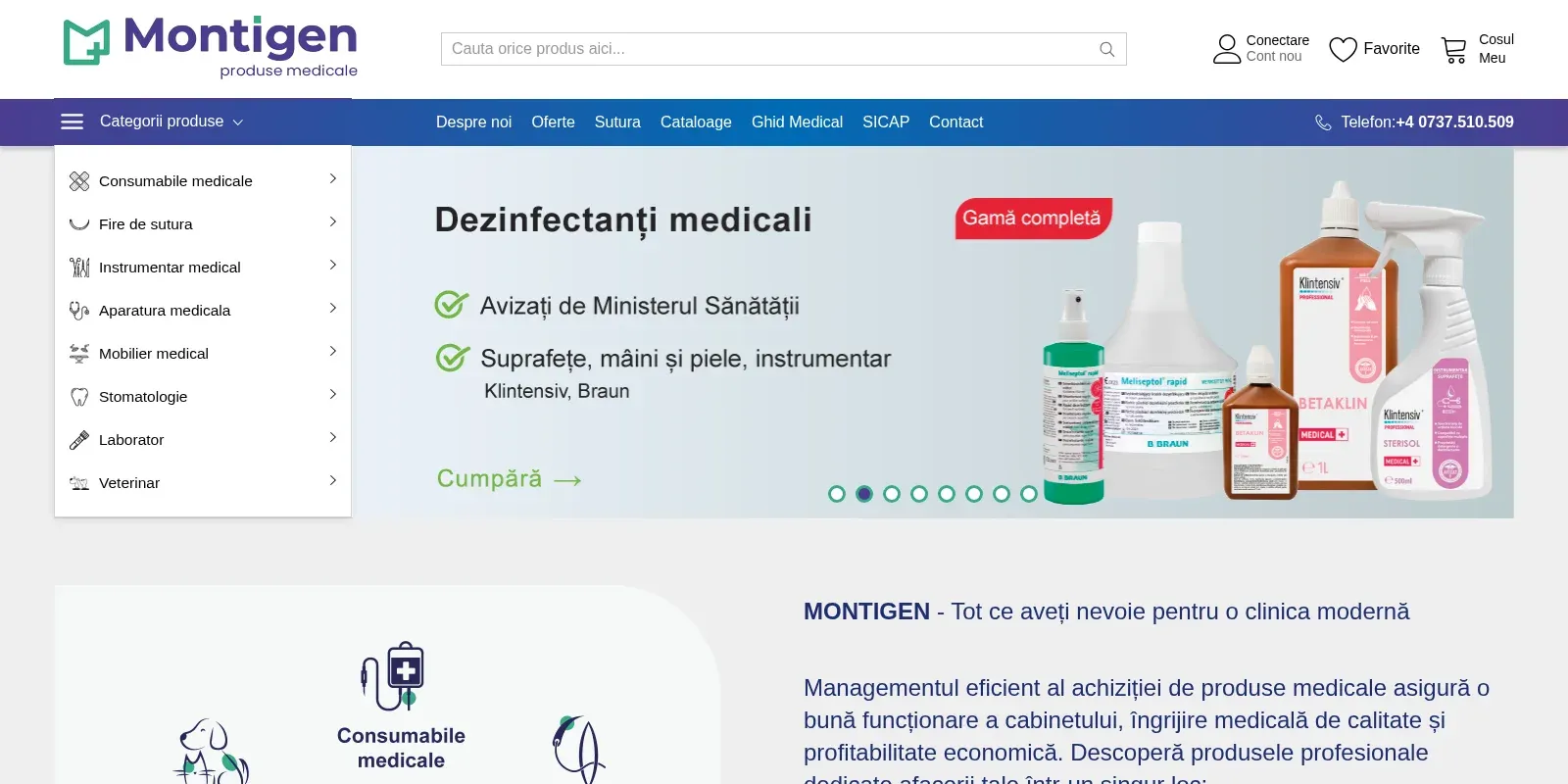 Montigen — medical products store on Magento 2.4, maintenance — homepage