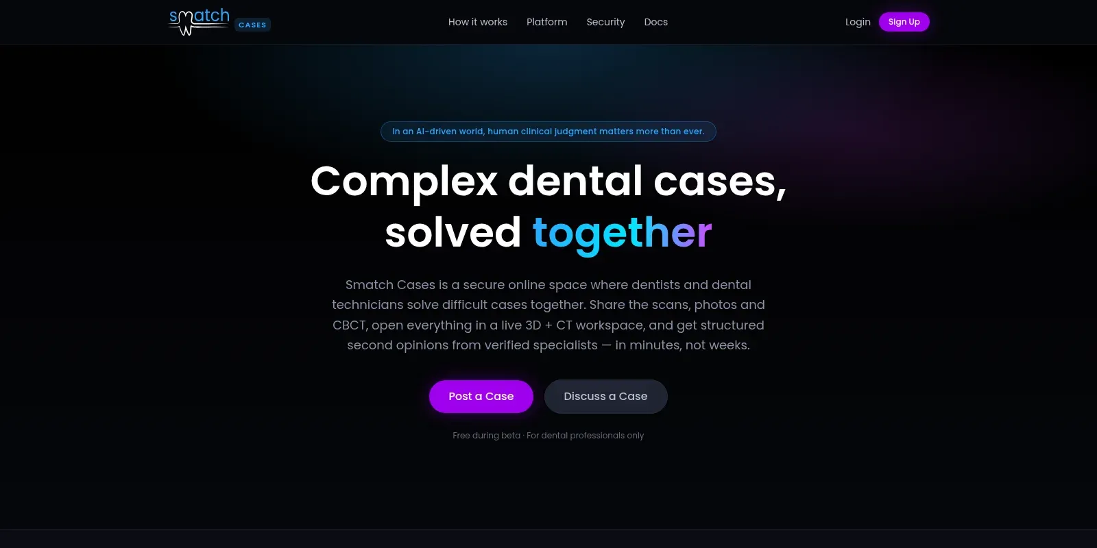 Smatch Cases — clinical case collaboration with a live 3D + CT workspace — homepage