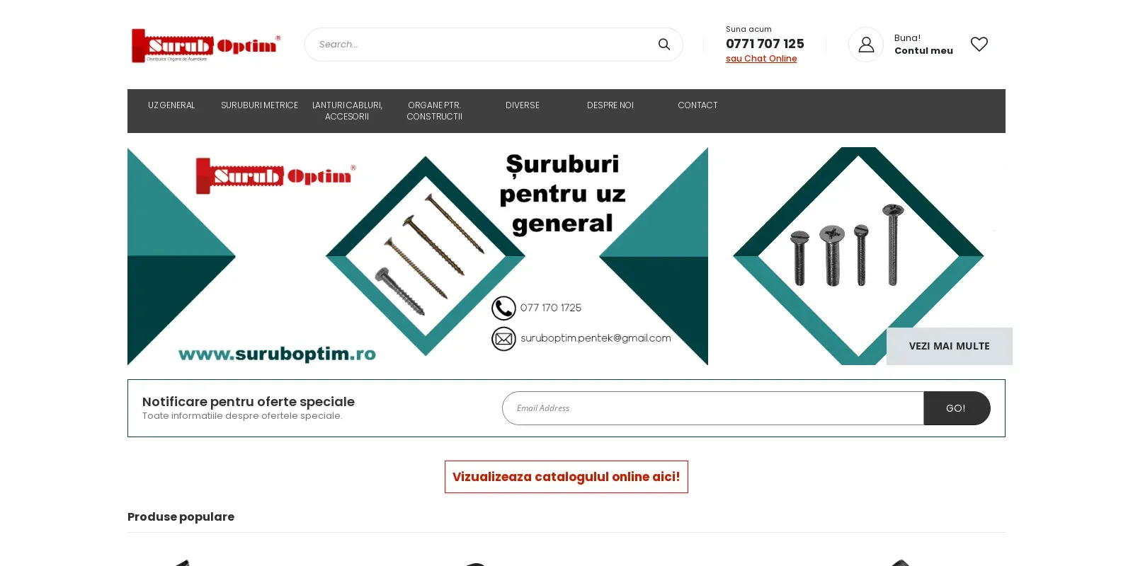 Surub Optim — B2B fastener webshop on Magento 2 — homepage