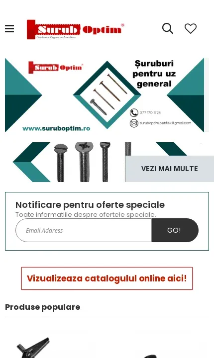 Surub Optim — B2B fastener webshop on Magento 2 — mobile view